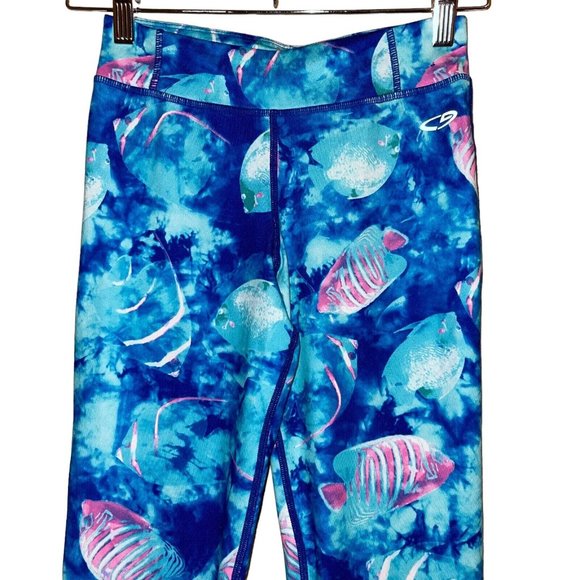 Champion C9 Girls Printed Fish Leggings L 10-12 Blue Pink Duo Dry Pullon Bright - Picture 3 of 9